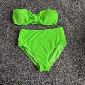 Pink Lily Neon Green Textured Bandeau Bikini Set